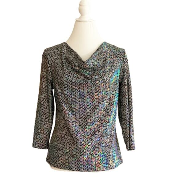 Coco Bianco Top Sequins Black Cowl Neck Dressy Top Size Small NWT - Picture 1 of 11